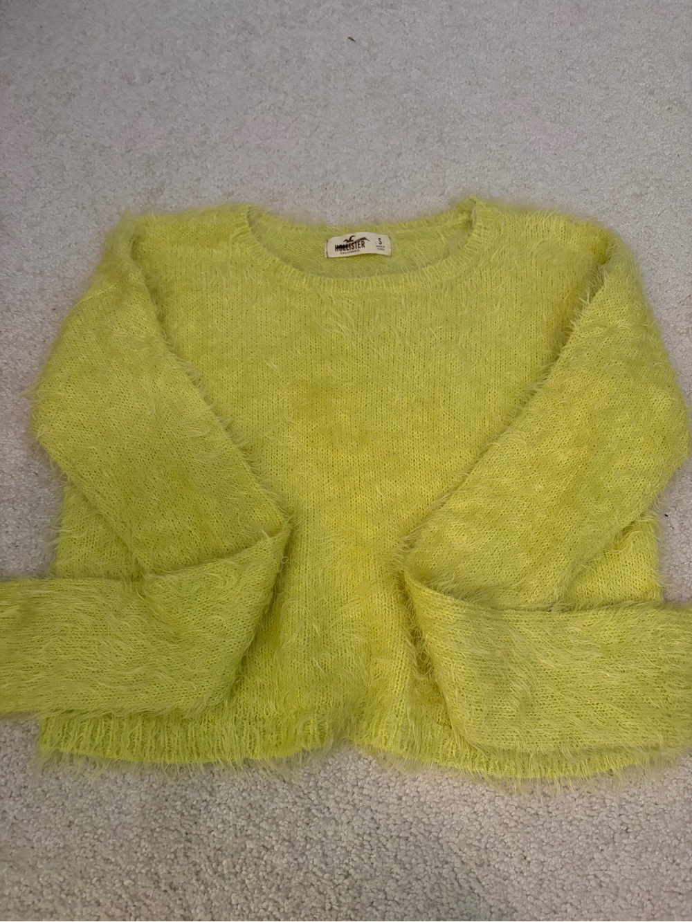 Hollister Fuzzy Crewneck Sweater in Bright Yellow